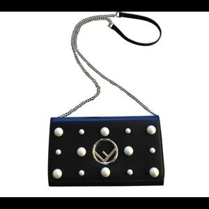 Fendi Kan I wallet on chain, black leather, peel.